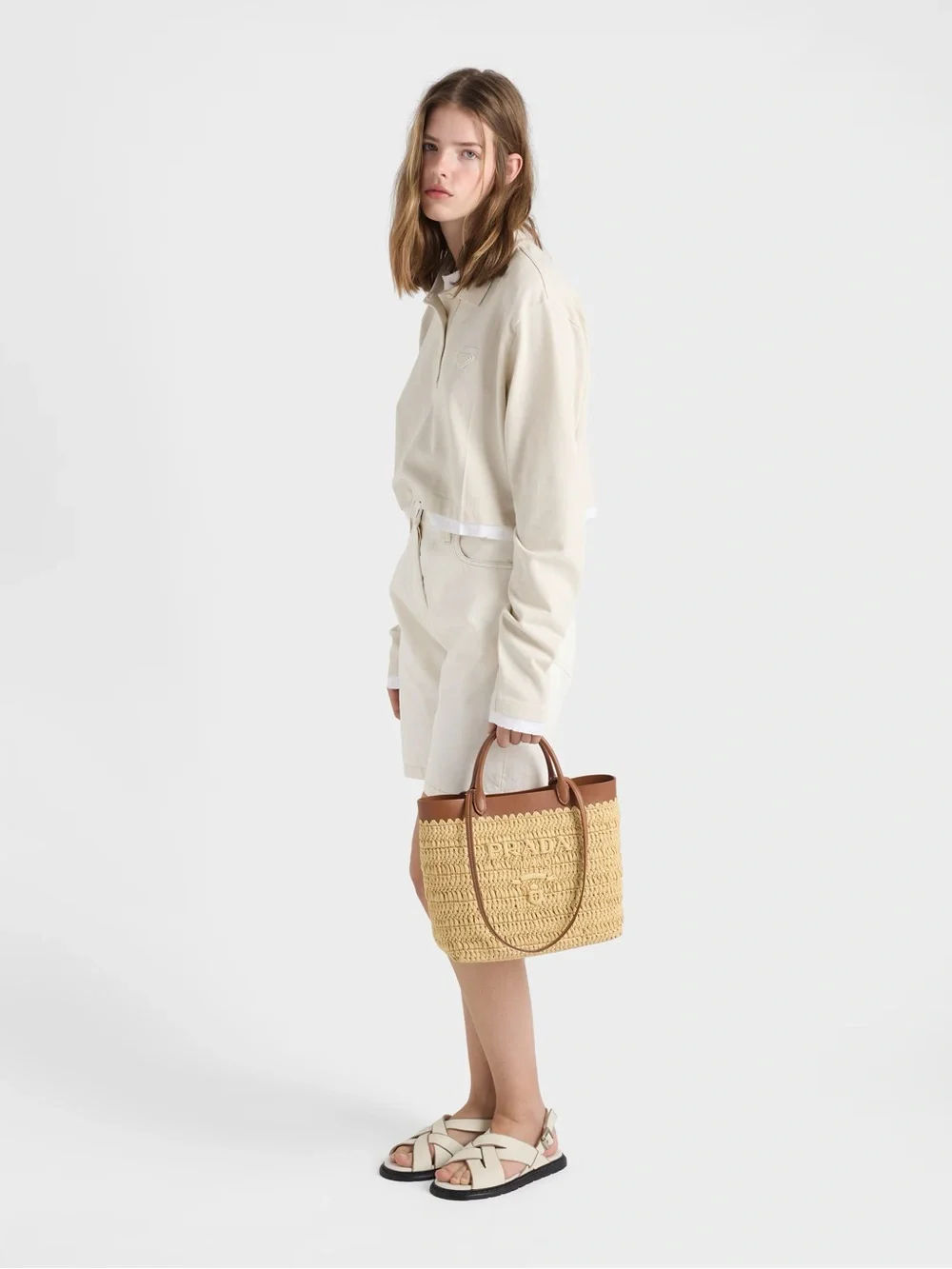 Prada Natural Raffia Tote with Tan Leather Trim - Picture 3 of 10